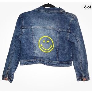 SMILEY WORLD Kids Jean Jacket Yellow Smiley Face Girl's‎ Size 8